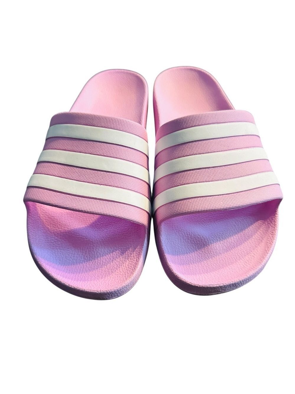 Adidas Adilette Aqua Slides Women’s Size 11 Pink White Stripes Comfort Sandals - Picture 4 of 9